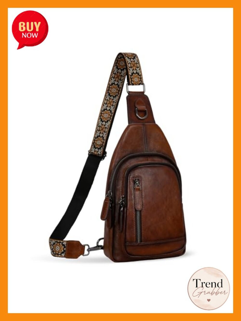 HESHE Pebble Grain Leather Sling Bag RFID Crossbody Fanny Pack Chest Bag
